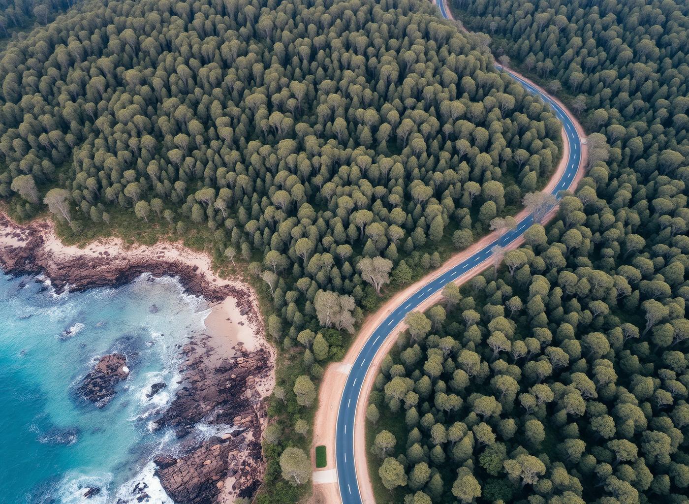 Aerial coastal road